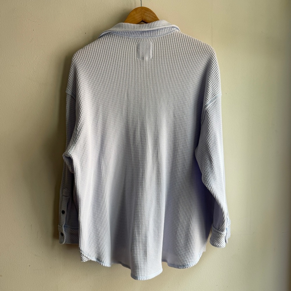 Aerie Waffle Knit Button Down Shacket Light Blue Medium Oversized - Picture 3 of 7